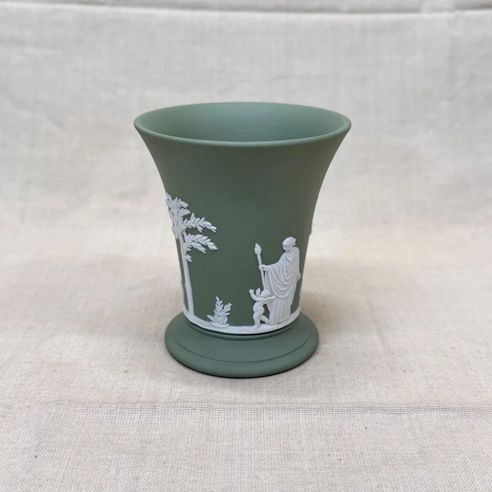 Wedgwood‎ Sage Green Jasperware Small Flared Vase Neoclassical Made in England